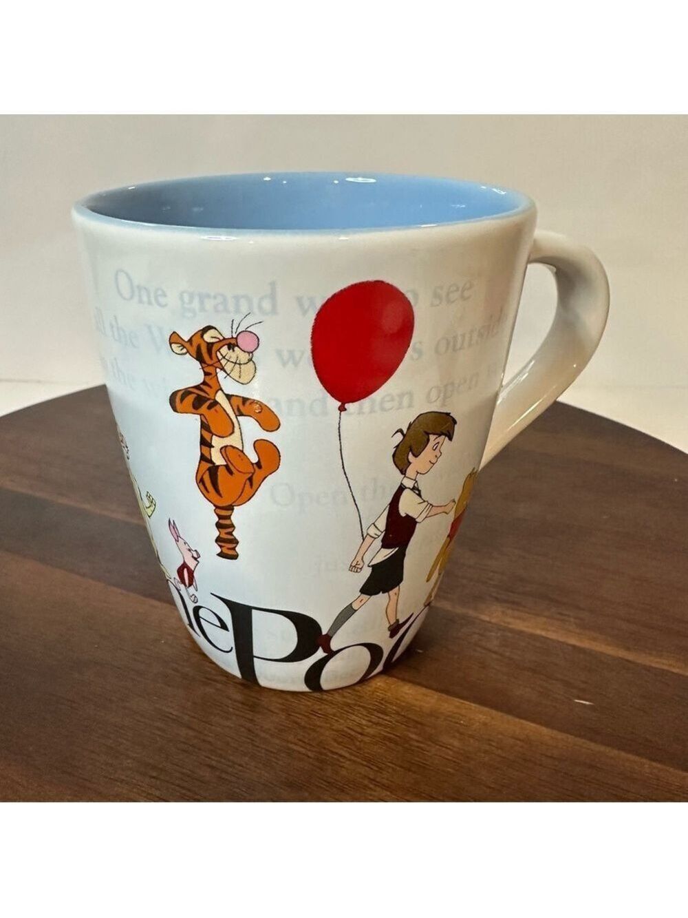 Disney Store Winnie the Pooh Storybook Mug Tigger Piglet Red Balloon Blue Inside